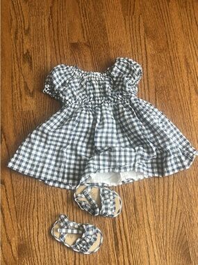 GAP Blue and White Gingham Lined Dress with Matching Sandals 6-12m